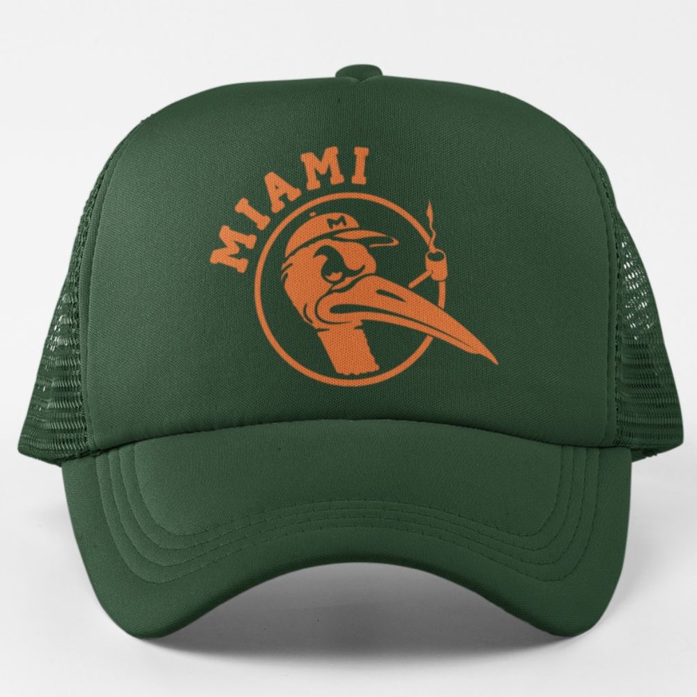 NEW Miami Hurricanes Retro Circle Ibis Head Foam Trucker Mesh Snapback Hat GREEN